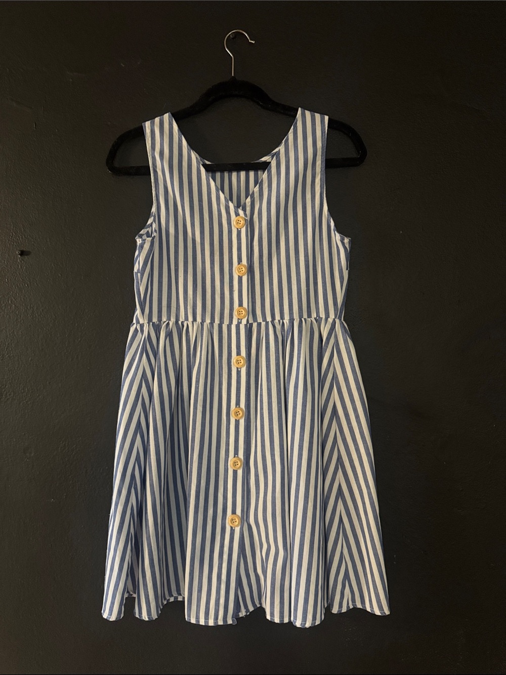 Girls' Blue & White Striped Button-Front Casual Dress